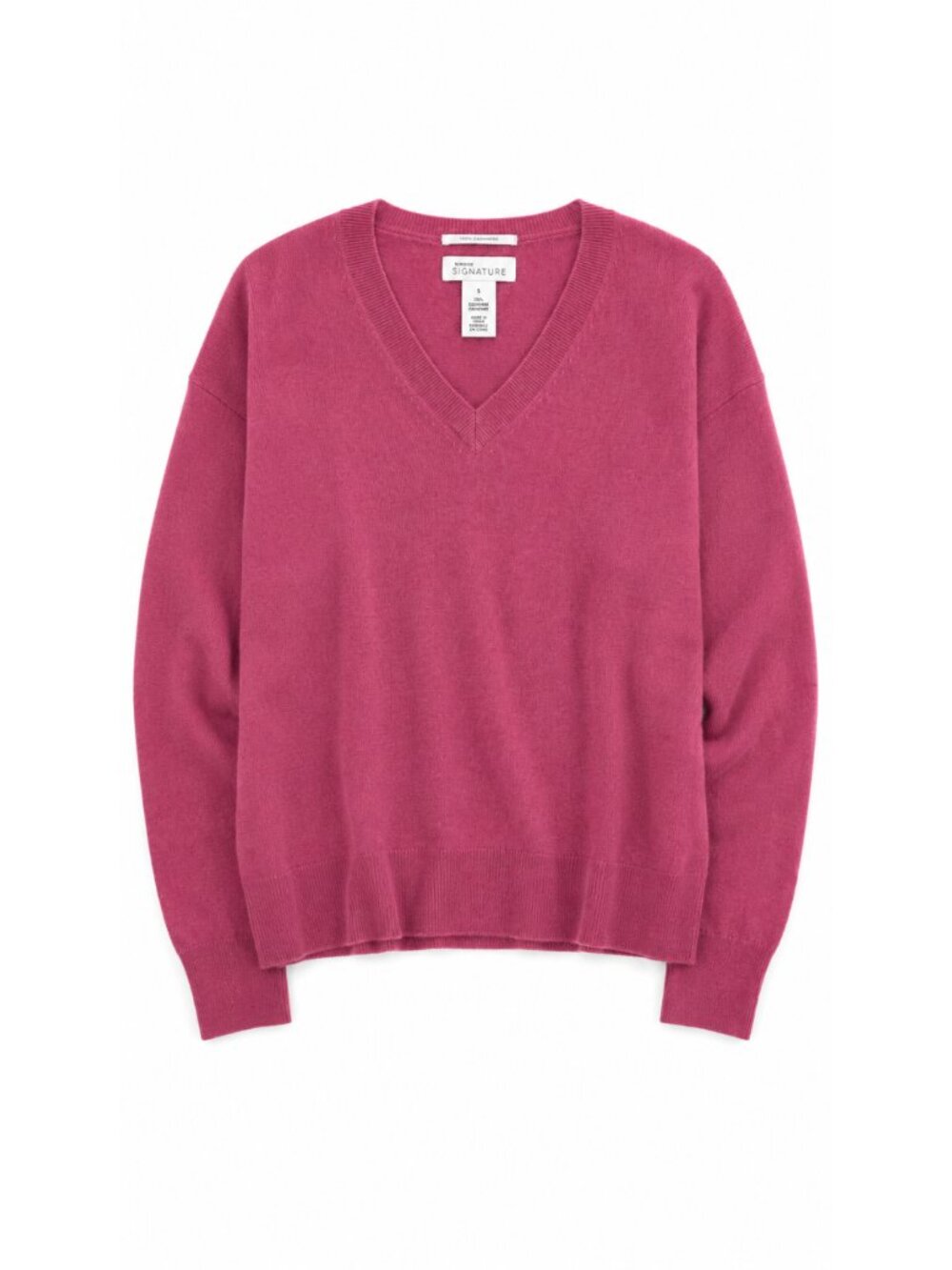 Nordstrom Signature 100% Cashmere V-Neck Sweater, Pink, Size S